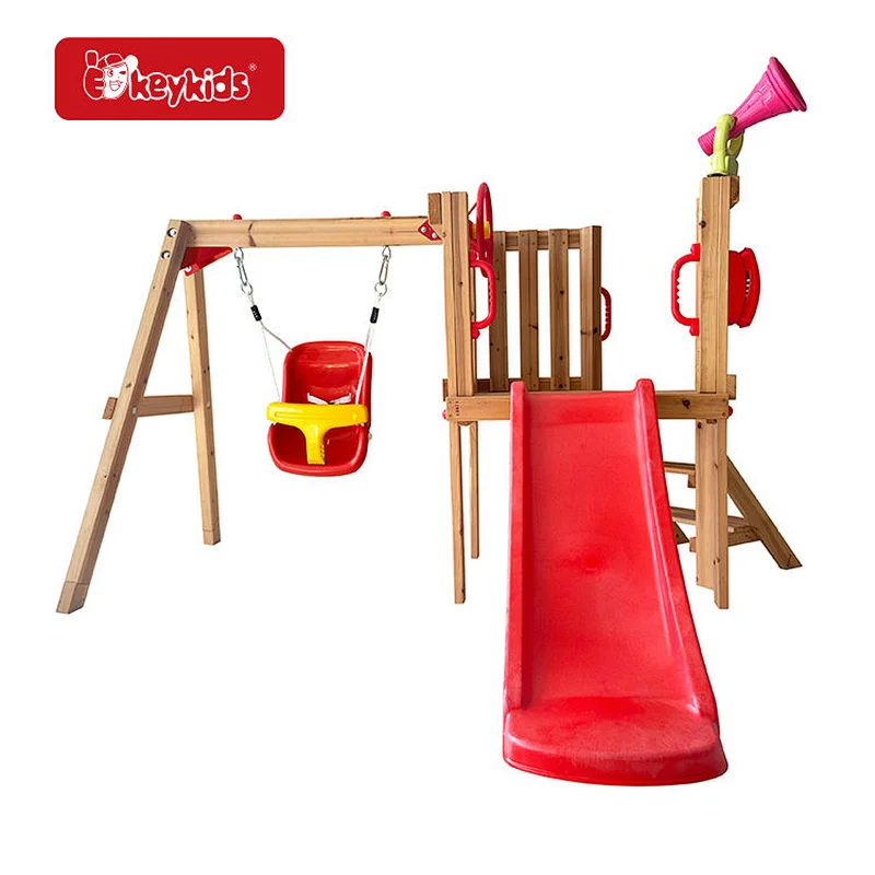 Kids backyard play centre wooden swing set with slide and climber W01D283
