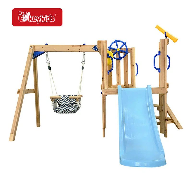 Kids backyard play centre wooden swing set with slide and climber W01D283